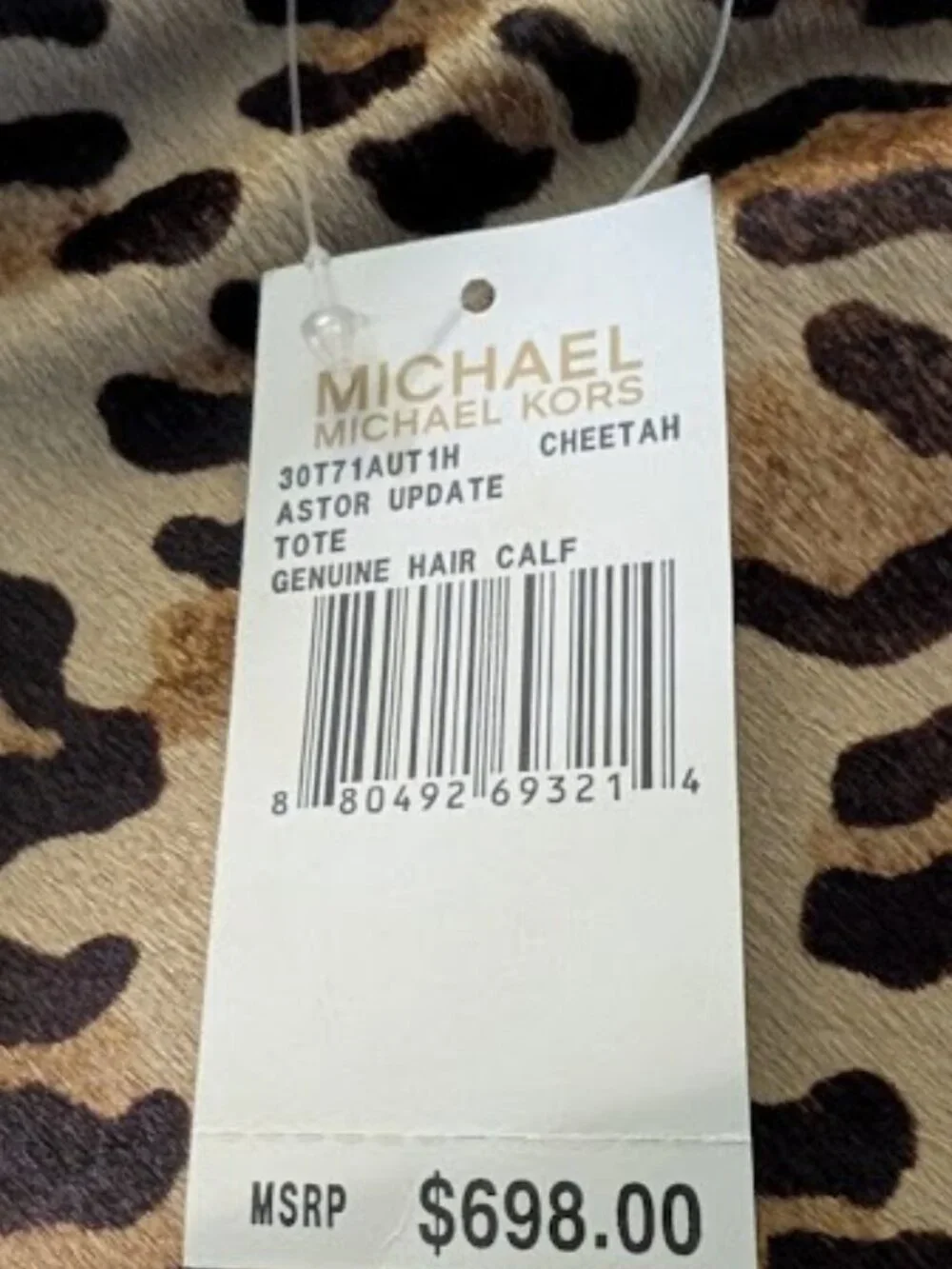 NWT Michael Kors Astor Update Cheetah Tote Genuine Calf Hair Luxury Bag